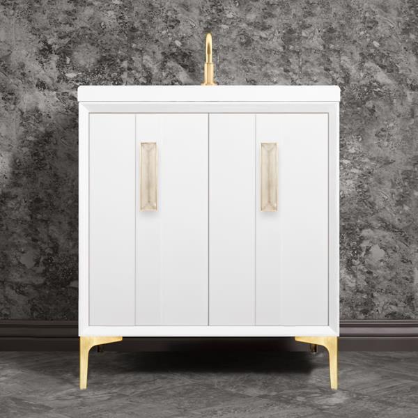 Linkasink - Tuxedo With 8 Inch Eglomise Prism Artisan Glass Hardware 30 Inch Wide White Vanity
