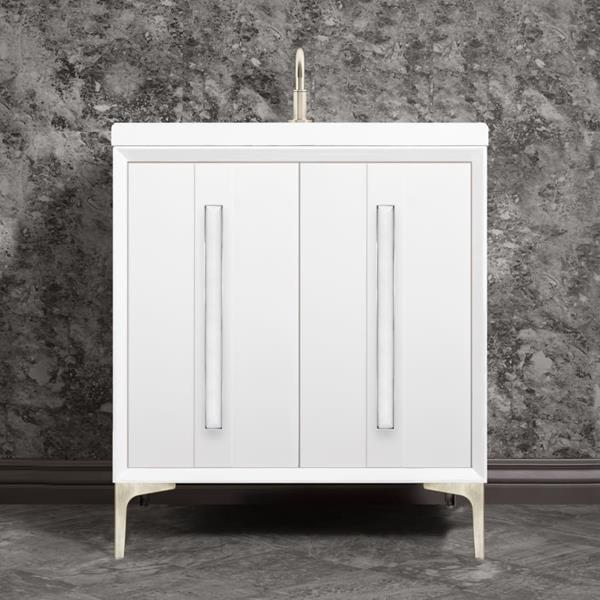 Linkasink - Tuxedo With 18 Inch White Prism Artisan Glass Hardware 30 Inch Wide White Vanity