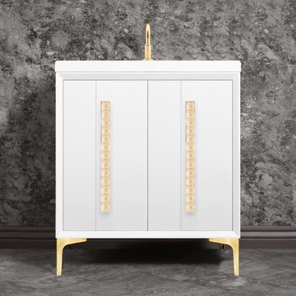 Linkasink - Tuxedo With 18 Inch Eglomise Pyramid Artisan Glass Hardware 30 Inch Wide White Vanity