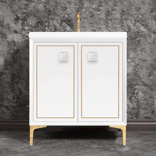 Linkasink - Linea With 3 Inch White Prism Artisan Glass Hardware 30 Inch Wide White Vanity