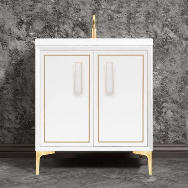 Linkasink - Linea With 8 Inch White Prism Artisan Glass Hardware 30 Inch Wide White Vanity