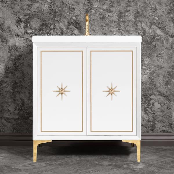 Linkasink - Linea With Star Hardware 30 Inch Wide White Vanity
