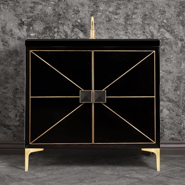 Linkasink - Divergence 36 Inch Wide Black Vanity With Black Prism Artisan Glass Hardware