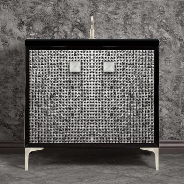 Linkasink - Mother Of Pearl With 3 Inch Eglomise Prism Artisan Glass Hardware 36 Inch Wide Black Vanity