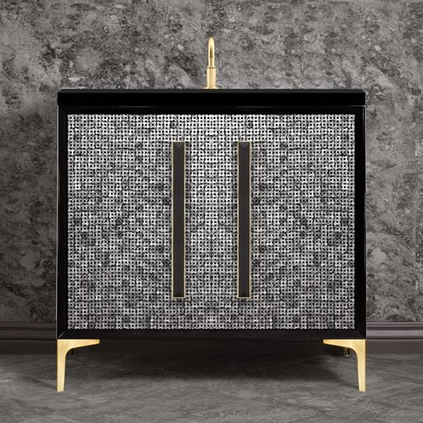 Linkasink - Mother Of Pearl With 18 Inch Black Prism Artisan Glass Hardware 36 Inch Wide Black Vanity