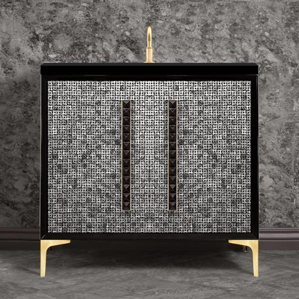 Linkasink - Mother Of Pearl With 18 Inch Black Pyramid Artisan Glass Hardware 36 Inch Wide Black Vanity