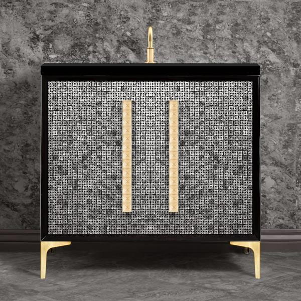 Linkasink - Mother Of Pearl With 18 Inch Eglomise Pyramid Artisan Glass Hardware 36 Inch Wide Black Vanity