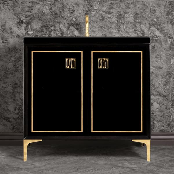 Linkasink - Linea With 3 Inch Black Tiger Prism Artisan Glass Hardware 36 Inch Wide Black Vanity
