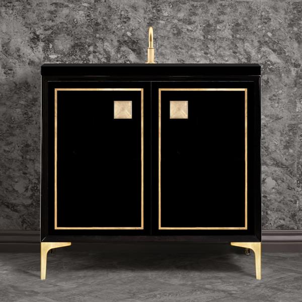 Linkasink - Linea With 3 Inch Eglomise Prism Artisan Glass Hardware 36 Inch Wide Black Vanity