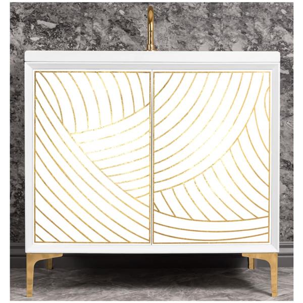 Linkasink - Lateen 36 Inch Wide White Vanity w/ Hand Applied Metal Leaf