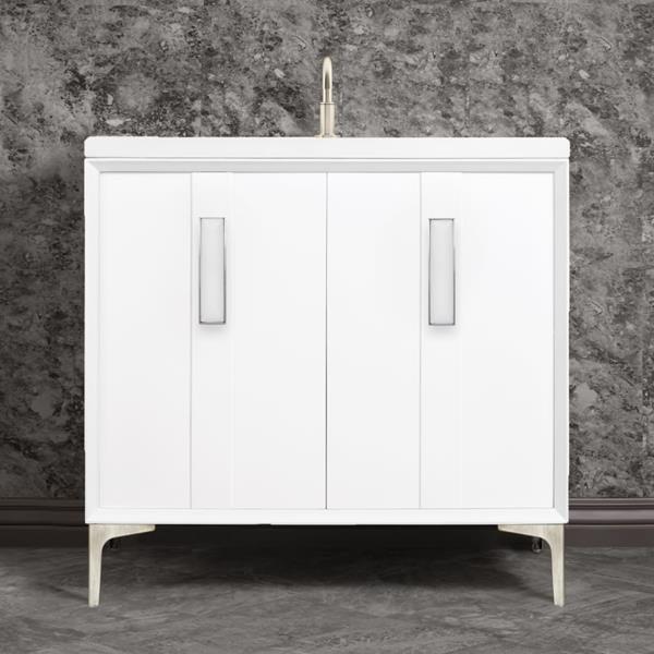 Linkasink - Tuxedo With 8 Inch White Prism Artisan Glass Hardware 36 Inch Wide White Vanity