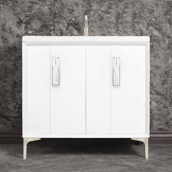 Linkasink - Tuxedo With 8 Inch White White Tiger Prism Artisan Glass Hardware 36 Inch Wide White Vanity