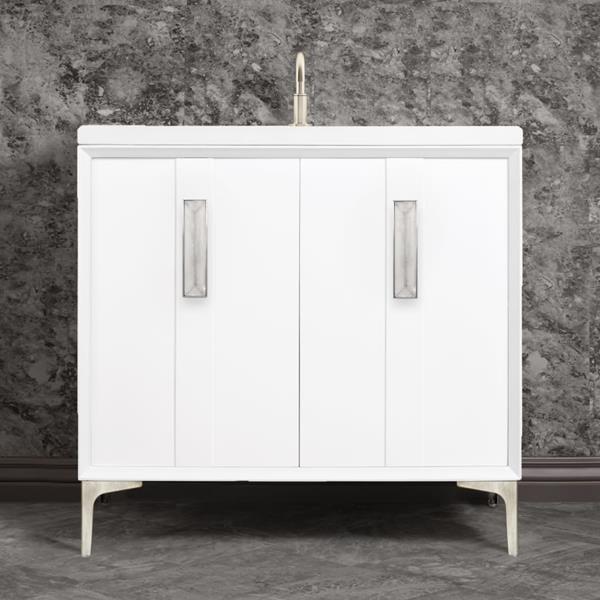Linkasink - Tuxedo With 8 Inch Eglomise Prism Artisan Glass Hardware 36 Inch Wide White Vanity