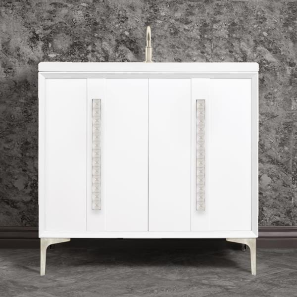 Linkasink - Tuxedo With 18 Inch Eglomise Pyramid Artisan Glass Hardware 36 Inch Wide White Vanity