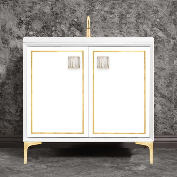 Linkasink - Linea With 3 Inch White Tiger Prism Artisan Glass Hardware 36 Inch Wide White Vanity