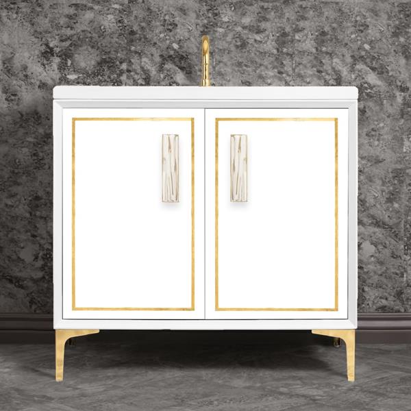 Linkasink - Linea With 8 Inch White Tiger Prism Artisan Glass Hardware 36 Inch Wide White Vanity