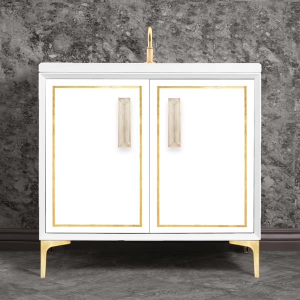 Linkasink - Linea With 8 Inch Eglomise Prism Artisan Glass Hardware 36 Inch Wide White Vanity