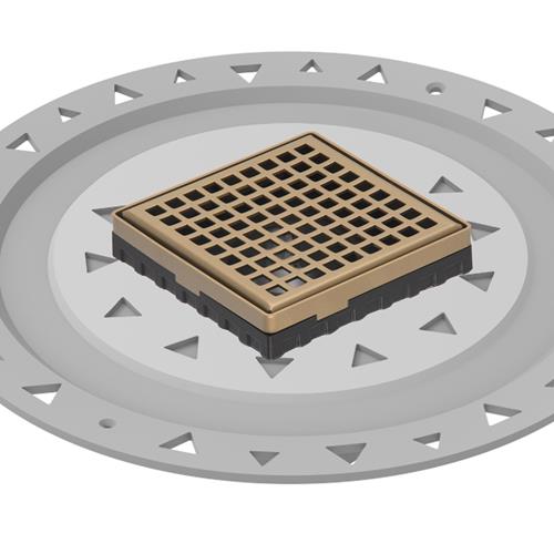 Infinity Drain - 4 x 4 Inch LQD 4 Squares Pattern Complete Kit with PVC Bonded Flange