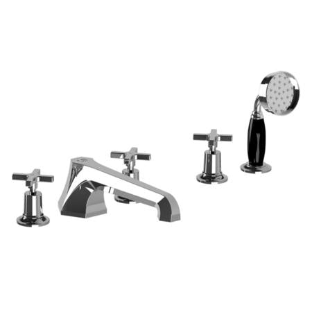 Lefroy Brooks - Mackintosh Cross Handle 5-Hole Bath Set With Pull-Out Hand Shower Trim