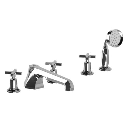 Lefroy Brooks - Mackintosh Cross Handle 5-Hole Bath Set With Metal Pull-Out Hand Shower Trim