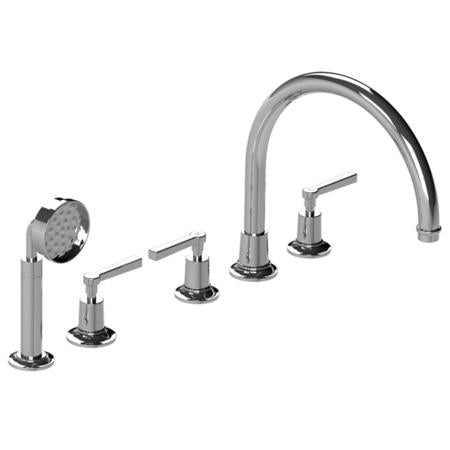 Lefroy Brooks - Fleetwood Lever 5-Hole Bath Trim With Metal Pull-Out Hand Shower