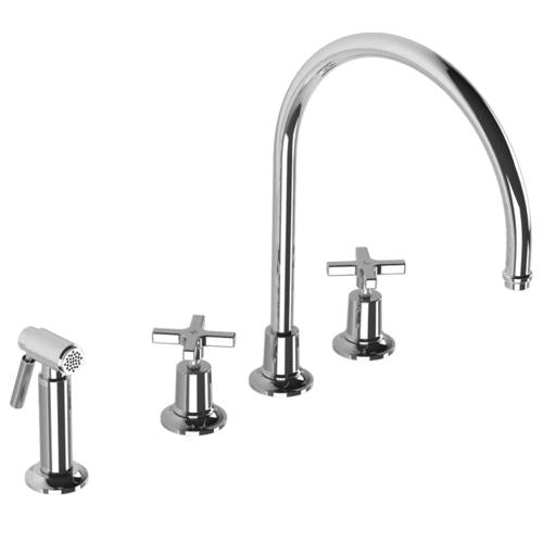 Lefroy Brooks - Fleetwood Cross Handle 4-Hole Kitchen Mixer With Metal Pull-Out Hand Spray