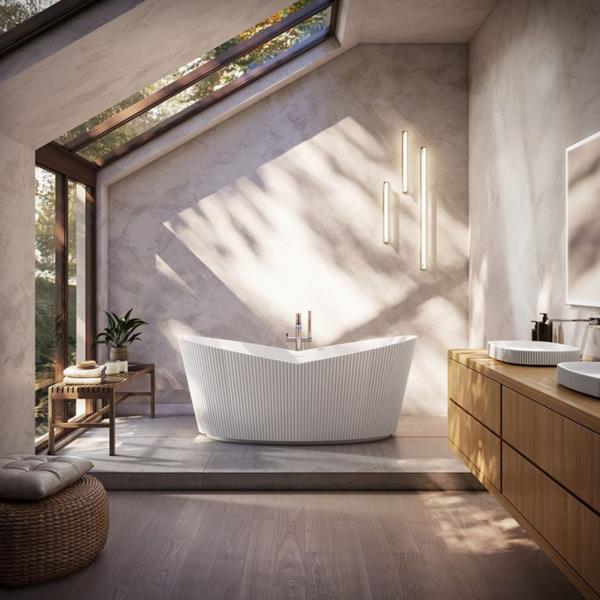 Maidstone - Maelis 67 Inch Acrylic Fluted Double Slipper Freestanding Tub