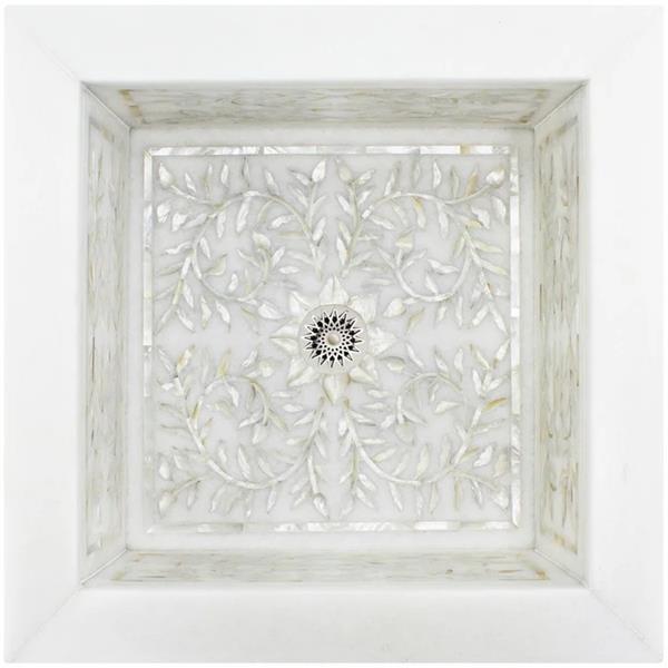 Linkasink - Square Floral Mother Of Pearl Inlay Undermount Sink - White Marble