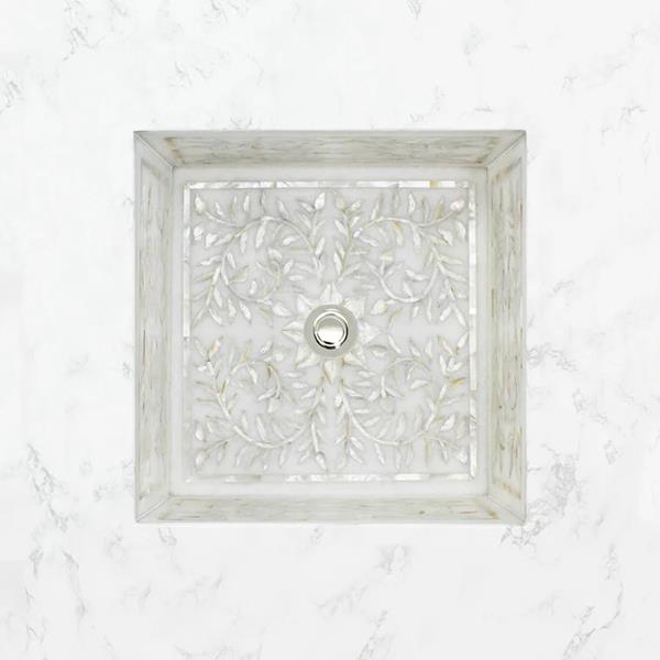 Linkasink - Square Floral Mother Of Pearl Inlay Undermount Sink - White Marble