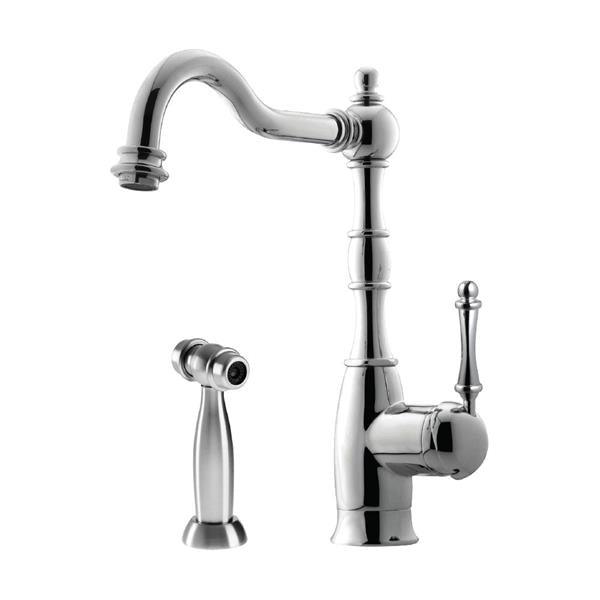 Hamat - Nottingham Traditional Brass Single Lever Faucet with Side Spray in Polished Nickel