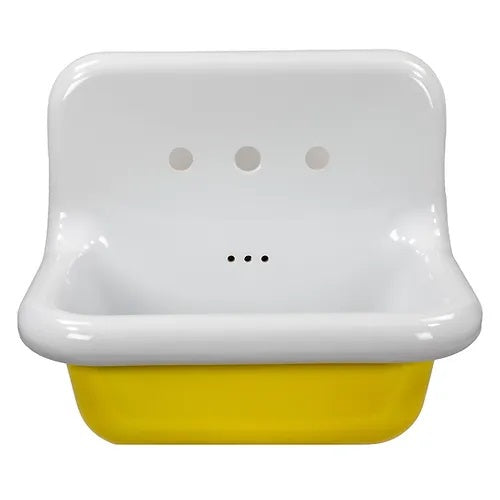 Nantucket Sinks - Fireclay 24 Inch Wallmount Bathroom Sink In White With A Yellow Bottom