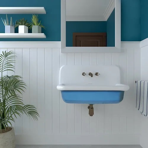 Nantucket Sinks - Fireclay 36 Inch Wallmount Bathroom Sink In Blue/White