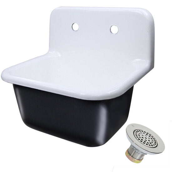 Nantucket Sinks - 22 Inch Cast Iron Utility Wallmount Sink - White/ Black underside
