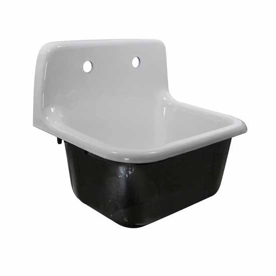 Nantucket Sinks - 22 Inch Cast Iron Utility Wallmount Sink - White/ Black UNFINISHED bottom