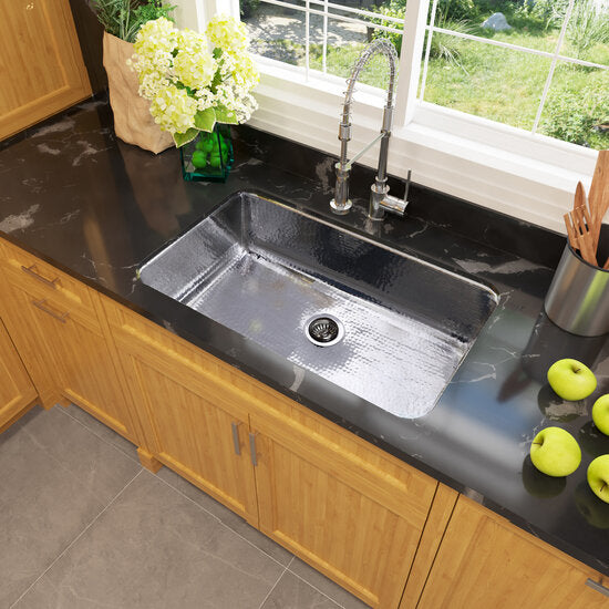 Nantucket Sinks - Brightwork Collection 16 Gauge Hammered Stainless Steel Large Single Bowl Sink.