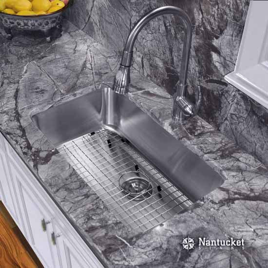 Nantucket Sinks - 30 Inch Large Rectangle Single Bowl Undermount Stainless Steel Kitchen Sink, 10 Inches Deep