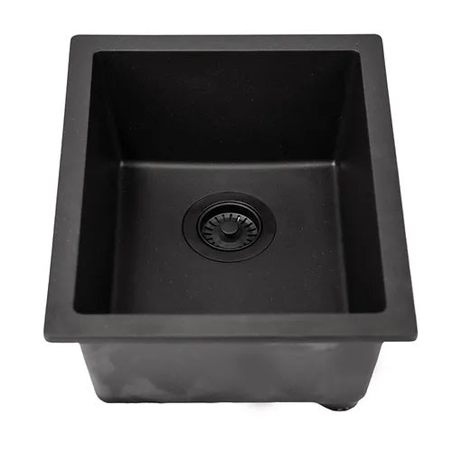 Nantucket Sinks - 15 Inch X 18 Inch Granite Composite Single Bowl Dualmount Bar-Prep Sink - Black