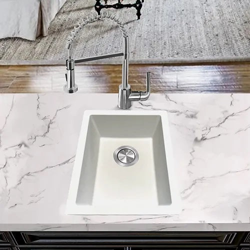 Nantucket Sinks - 15 Inch X 18 Inch Granite Composite Single Bowl Dualmount Bar-Prep Sink - White