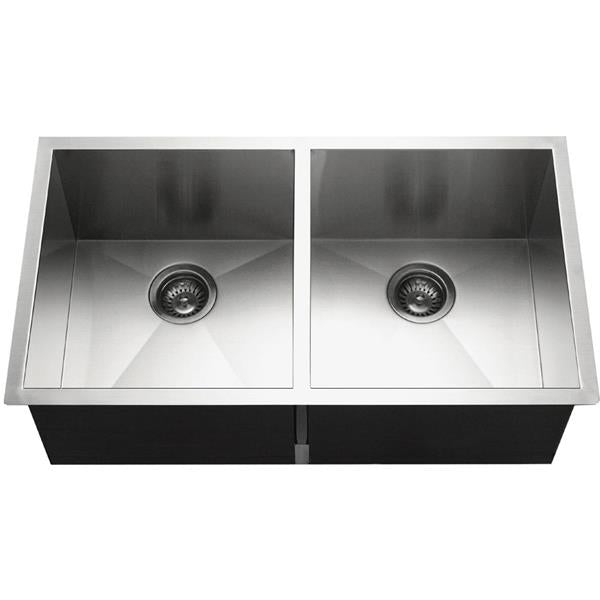 Hamat - Prizm 33 Inch Undermount Stainless Steel 50/50 Double Bowl Kitchen Sink