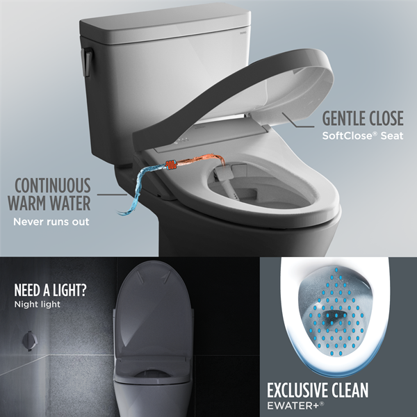 Toto - Washlet S7 Electronic Bidet Toilet Seat With Ewater+ Bowl And Wand Cleaning And Contemporary Lid, Round, Cotton White