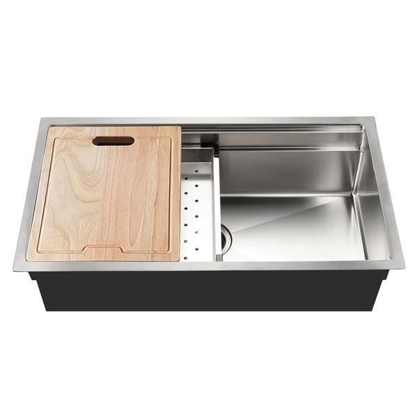 Hamat - Rendezvous 32 Inch Dual Level Undermount 18GA Stainless Steel Large Single Bowl Kitchen Sink with Sliding Platform