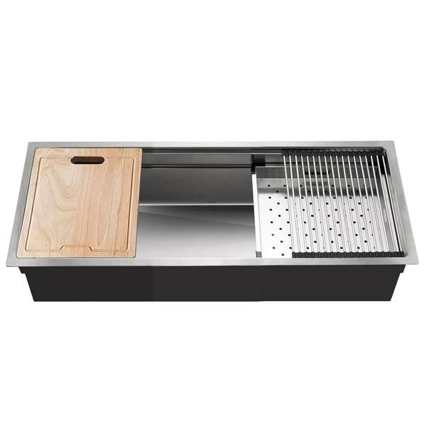 Hamat - Rendezvous 45 InchDual Level Undermount 18 GA Stainless Steel Extra Large Single Bowl Kitchen Sink with Sliding Platform