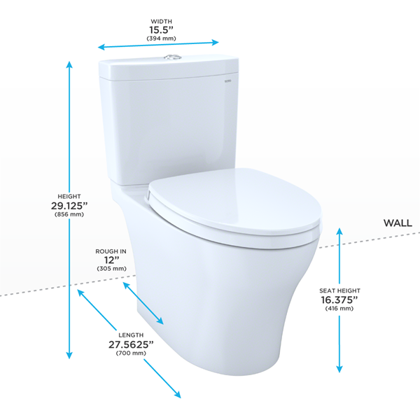 Toto - Aquia IV Two-Piece Elongated Dual Flush 1.28 And 0.9 Gpf Toilet With Cefiontect And Softclose Seat, Washlet+ Ready