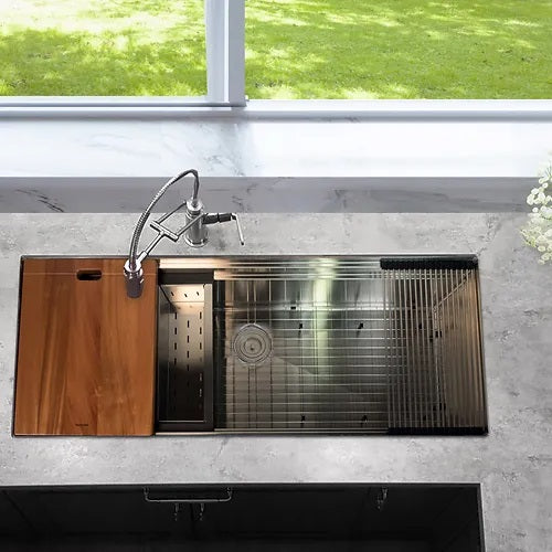 Nantucket Sinks - 60 Inch Pro Series Large Prep Station Single Bowl Undermount Stainless Steel Kitchen Sink With Compatible Accessories