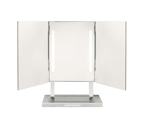 Miroir Brot - Star free-standing triptych mirror with light on white marble base - 6 sides