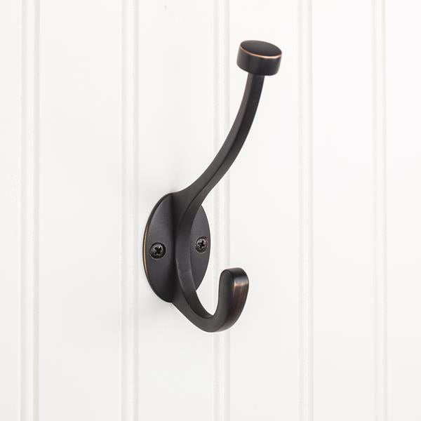 Elements - 5-1/2 Inch Double zinc wall mount decorative coat hook.