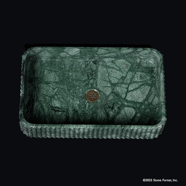 Stone Forest - Rectangle Fluted Contour Vessel - Verde Indio Marble
