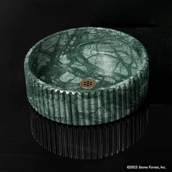 Stone Forest - Round Fluted Contour Vessel - Verde Indio Marble
