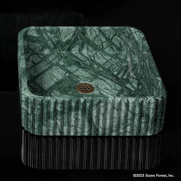 Stone Forest - SquareFluted Contour Vessel - Verde Indio Marble