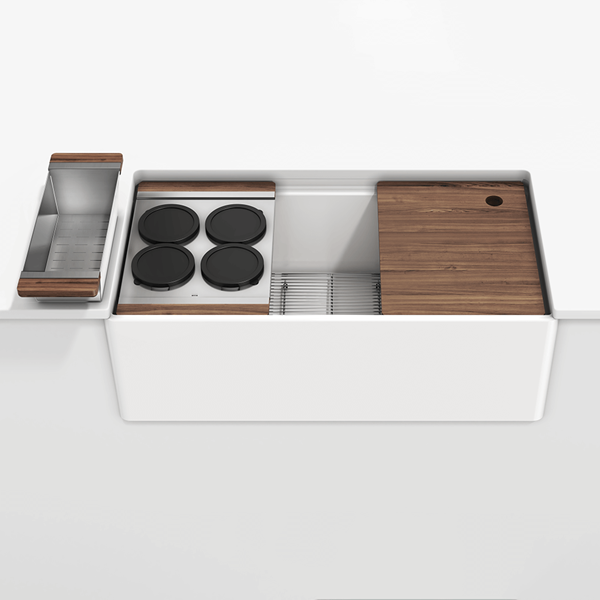 Julien - Fira Apron Front Undermount Single Bowl Sink with Ledge, walnut accessory kit, 36x 19x 11-1/2